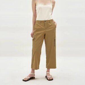 NWT Chaps Pure Cotton Neutral Caramel Brown Cargo Capris Cropped Pants L 10